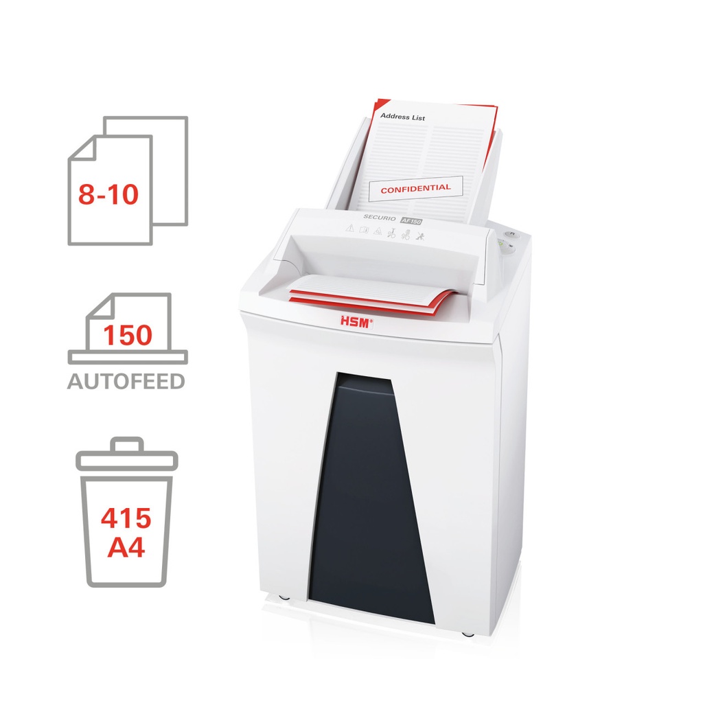 Distruggidocumenti HSM SECURIO AF150 frammenti 4,5x30mm - luce 240mm - 8/10fg - P4 - 35 lt