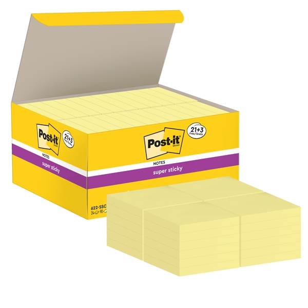 VALUE PACK 21+3 BLOCCO 90fg Post-it(R) Super Sticky Giallo Canary™ 47.6x47.6mm
