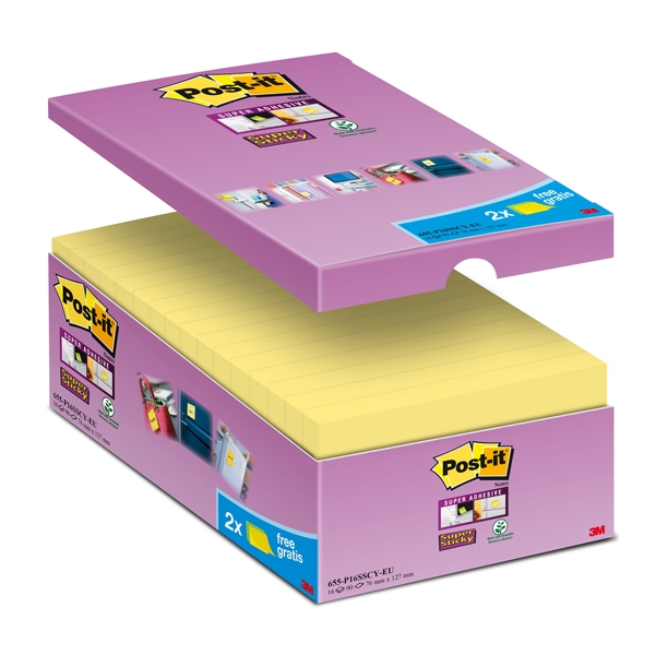 VALUE PACK 14+2 BLOCCO 90fg Post-it(R) Super Sticky Giallo Canary™ 76x127mm