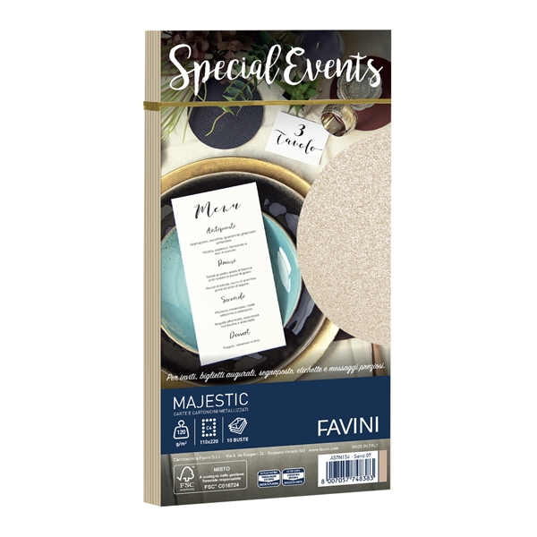 10 buste SPECIAL EVENTS METAL 120gr 110x220mm sabbia FAVINI