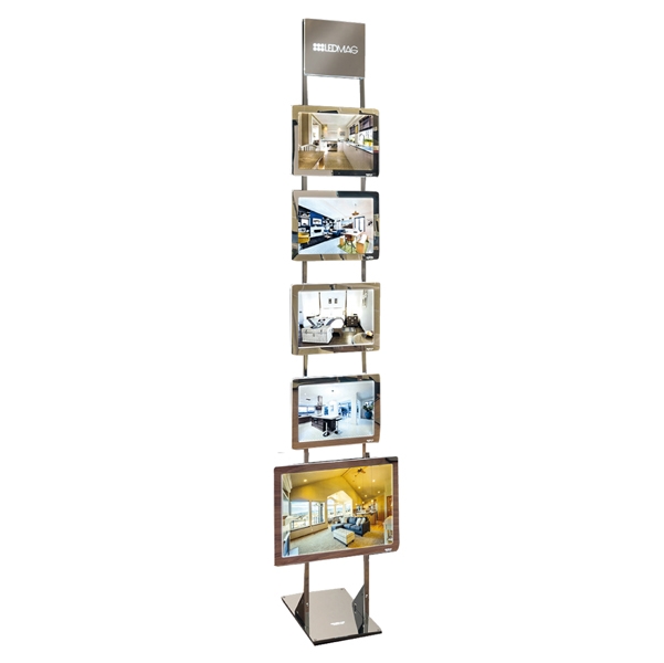 ESPOSITORE LED da TERRA H200cm con 4 CORNICI A4 + 1 A3 ORIZ.Freestanding LEDMAG