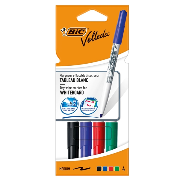 Astuccio 4 pennarelli VELLEDA 1741 punta tonda whiteboard colori assortiti BIC(R)