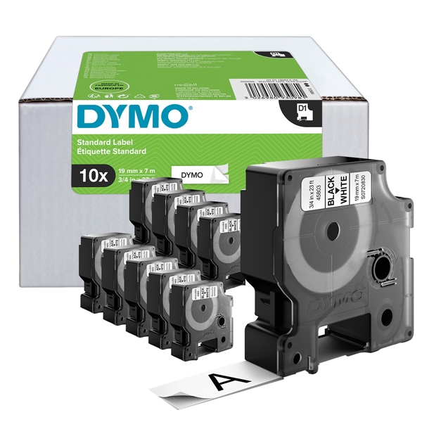 Value Pack 10 Nastri Dymo Tipo D1 (19mmX7mt) nero/bianco S0720830