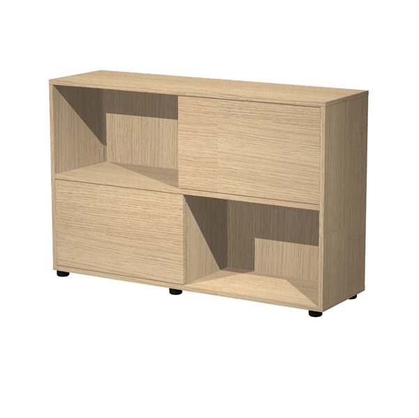 Libreria bassa a 2 ripiani ante scorr. 120X35cm H79cm ROVERE/ROVERE - Tetris