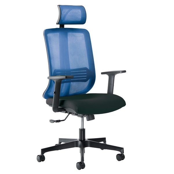 Poltrona ergonomica Vertigo Blu/Nero No FLAME con poggiatesta e braccioli