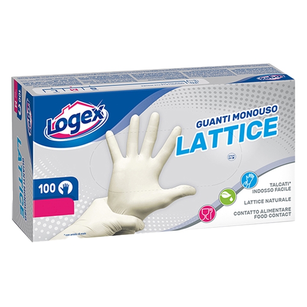 Scatola da 100 guanti monouso in lattice Tg. L Logex