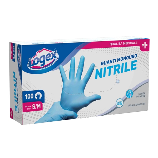 Scatola 100 guanti in nitrile non talcato tg. S/M azzurro uso medicale