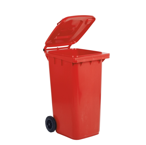 Bidone carrellato 240Lt  Rosso per raccolta differenziata
