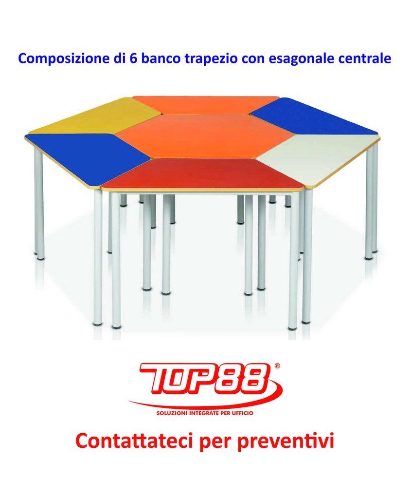 COMPOSIZIONE DI 6 BANCHI TRAPEZIO CON ESAGONALE CENTRALE - VARI COLORI