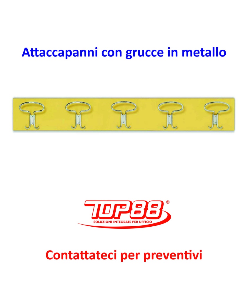 ATTACCAPANNI A MURO A 5 POSTI CON GRUCCE METALLO MIS. 90X13 CM - VARI COLORI
