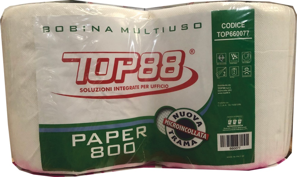 BOBINA ASCIUGAMANI PAPER800 2 Veli Pz.2 Pura Cellulosa