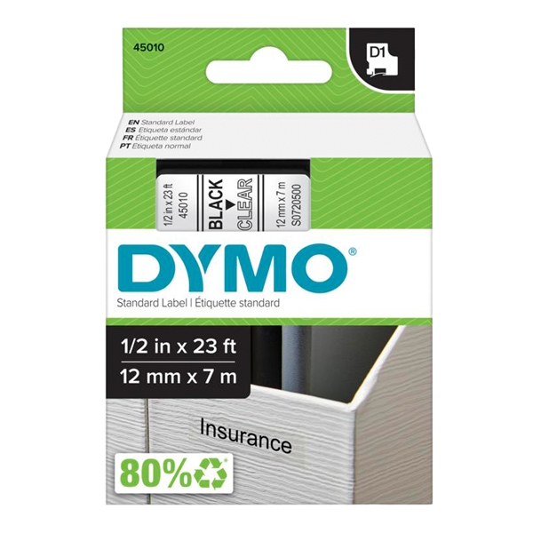 NASTRO DYMO TIPO D1 (12MMX7M) NERO/TRASPARENTE 450100