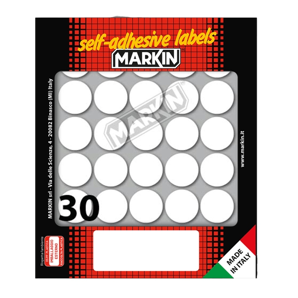 Etichetta adesiva bianca tonda diam.22mm (10fogli x 30etichette) Markin