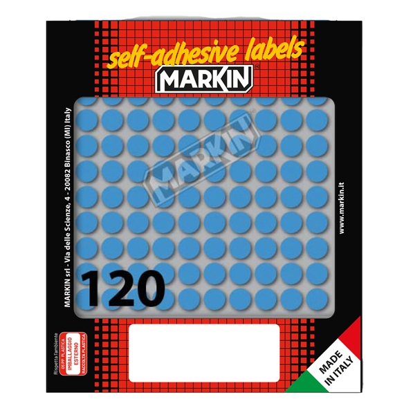 Etichetta adesiva blu tonda diam.10mm (10fogli x 120etichette) Markin
