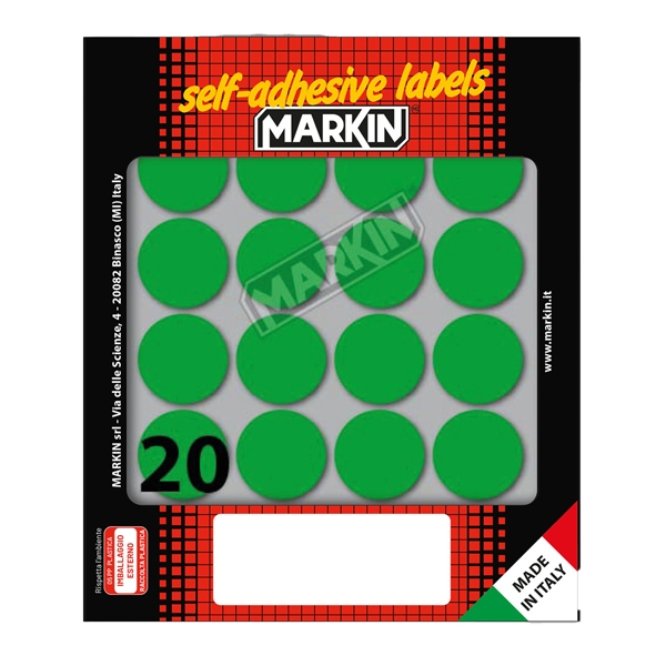 Etichetta adesiva verde tonda diam.27mm (10fogli x 20etichette) Markin