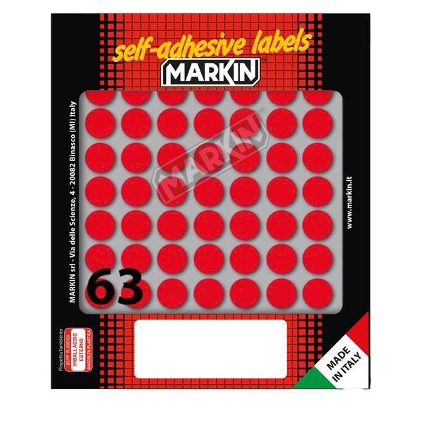 Etichetta adesiva rosso tonda diam.14mm (10fogli x 63etichette) Markin