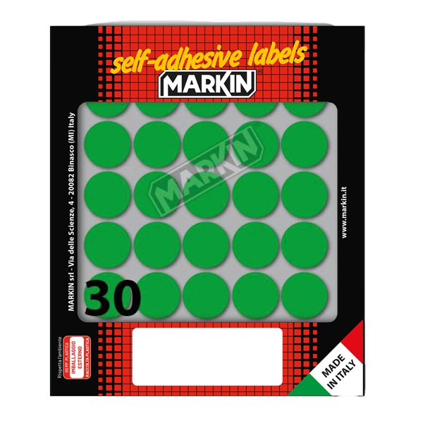 Etichetta adesiva verde tonda diam.22mm (10fogli x 30etichette) Markin