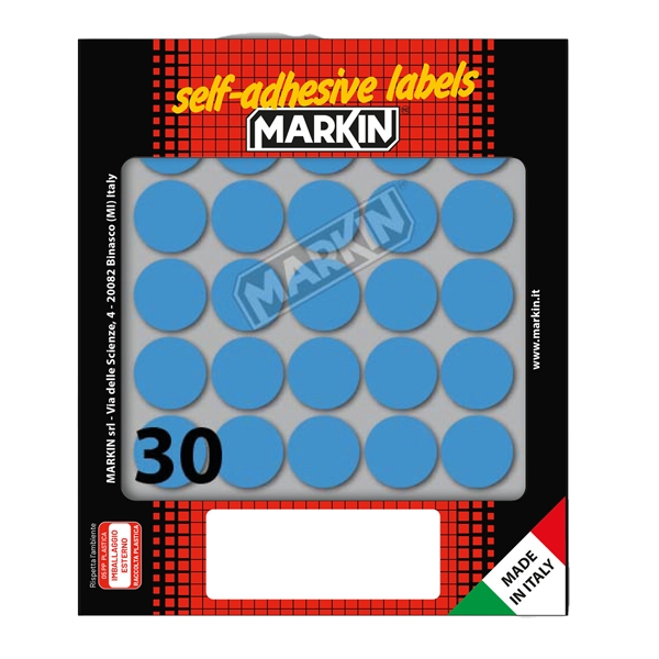 Etichetta adesiva blu tonda diam.22mm (10fogli x 30etichette) Markin