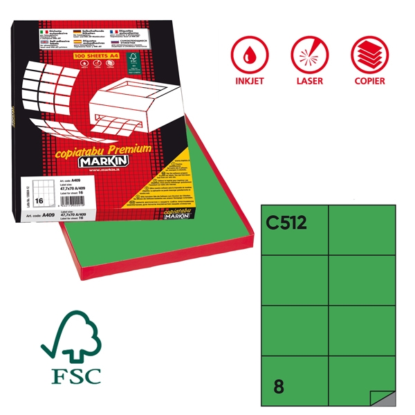 Etichetta adesiva C/512 verde 100fg A4 105x74mm (8et/fg) Markin