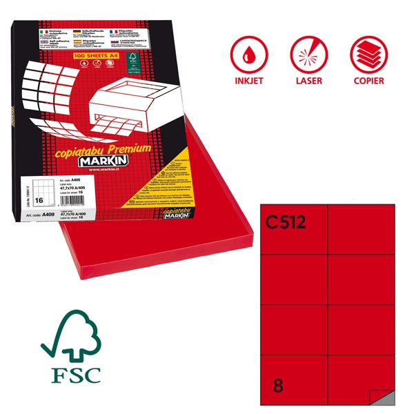 Etichetta adesiva C/512 rosso 100fg A4 105x74mm (8et/fg) Markin