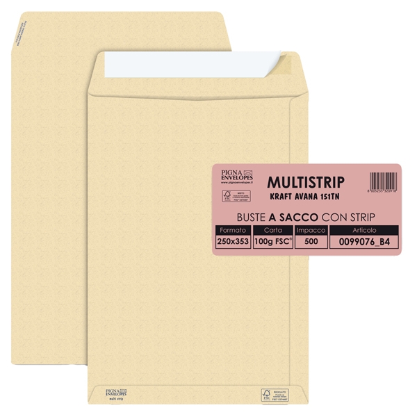 500 buste sacco MULTI STRIPavana carta ric.FSC(R)strip ades. 250x353mm 100gr Pigna