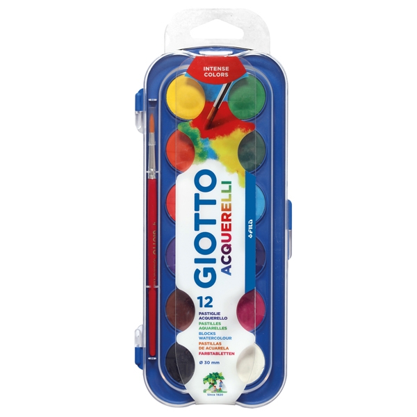 COLORI ACQUERELLO IN 12 COLORI pastiglie da Ø30mm GIOTTO