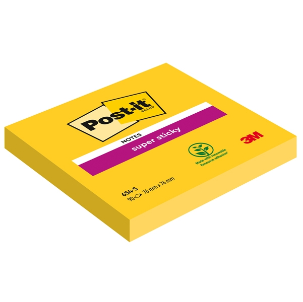 BLOCCO 90foglietti Post-it(R) Super Sticky 654-S 76x76mm GIALLO ORO