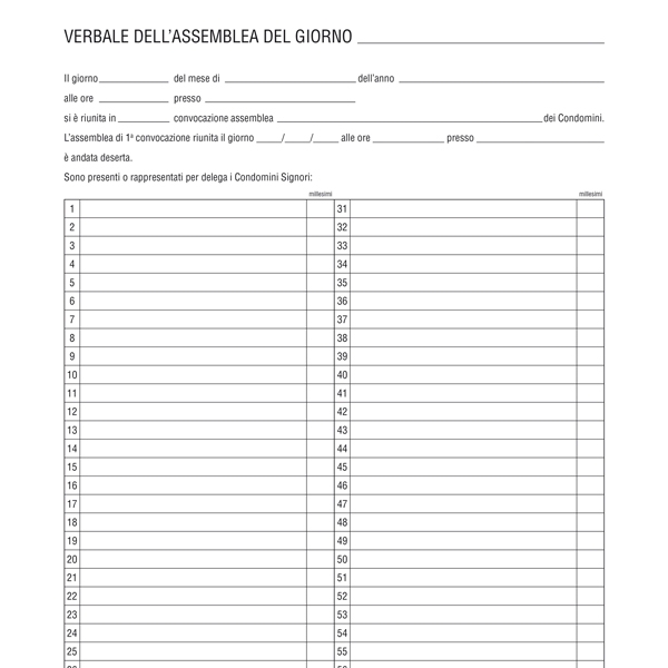 REGISTRO VERBALI ASSEMBLEA CONDOMINIO 96PAG 31X24,5CM E2529