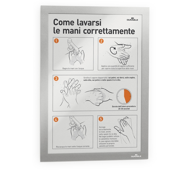 Cornice espositiva adesiva Duraframe(R) A4 21X29,7cm silver DURABLE