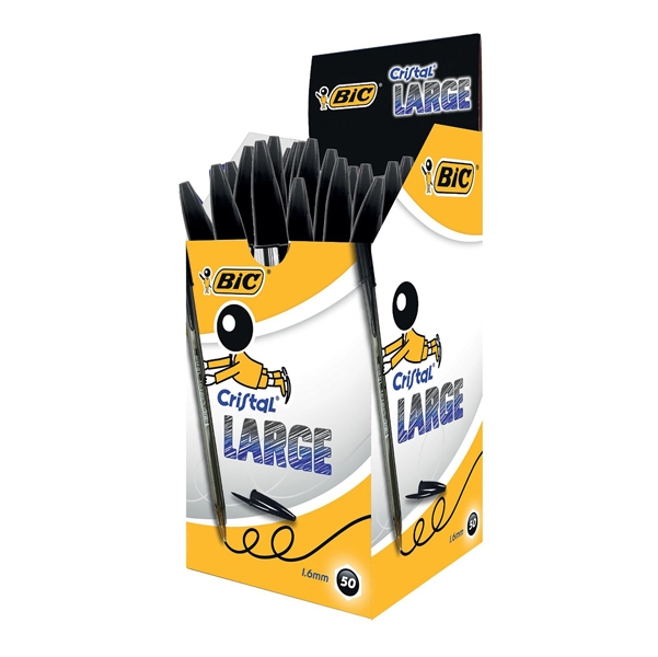 Scatola 50 penna sfera CRISTAL(R) large 1,6mm nero BIC(R)