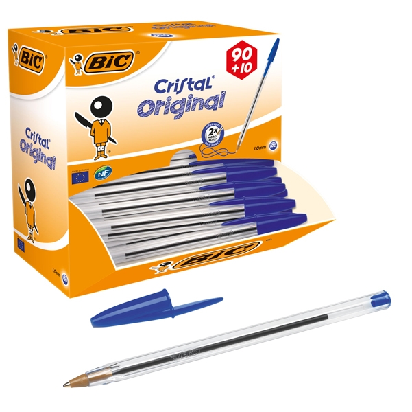 Dispenser value pack 90+10 penna sfera CRISTAL(R) medio 1,0mm blu BIC(R)
