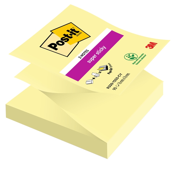 BLOCCO 90foglietti Post-it(R) Super Sticky Z-Notes Canary™76x76mm R330-123SS-CY