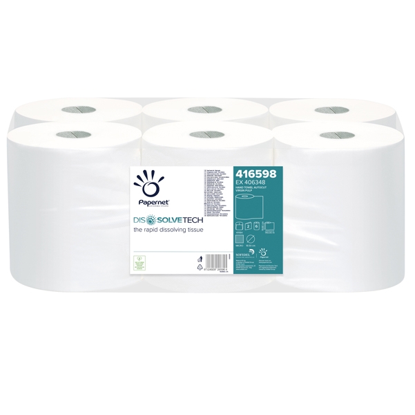Rotolo asciugamani Autocut Microgoffrato 2veli diam.18,5cm DissolveTech Papernet