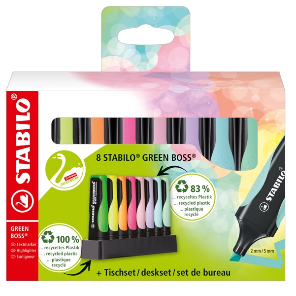 Deskset 8 evidenziatori STABILO(R) GREEN BOSS(R) 83recycled