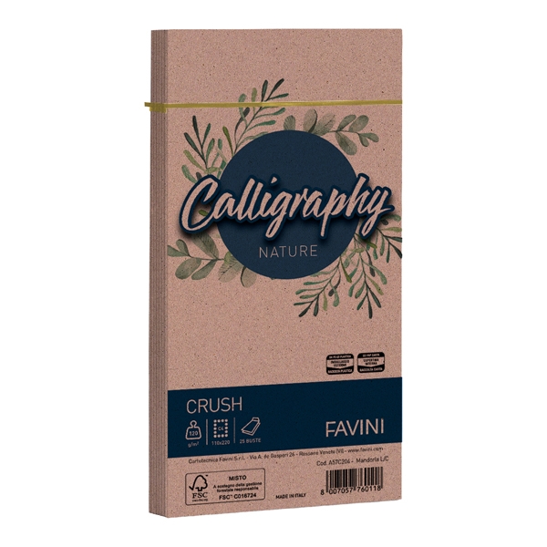 25 buste CALLIGRAPHY NATURE 120gr 110x220mm mandorla FAVINI