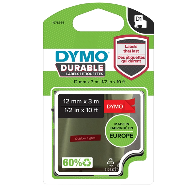 NASTRO DYMO TIPO D1 DURABLE (12MMX3MT) BIANCO/ROSSO 1978366
