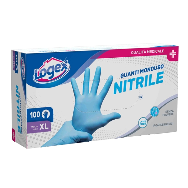 Scatola 100 guanti in nitrile non talcato tg. XL azzurro uso medicale