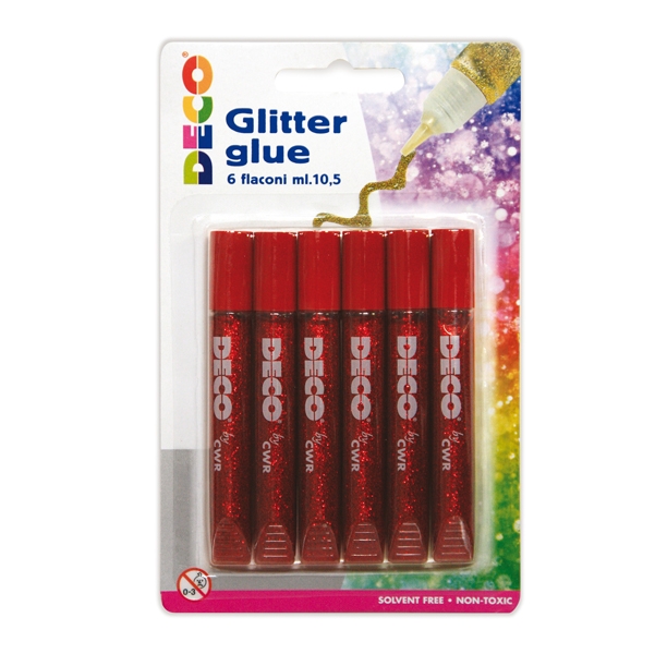 BLISTER COLLA GLITTER 6 PENNE 10,5ML ROSSO DECO