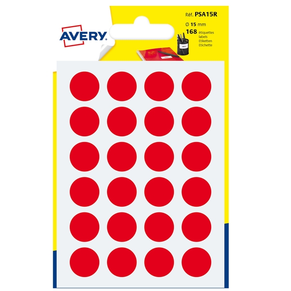 Blister 168 etichetta adesiva tonda PSA rosso diam.15mm Avery