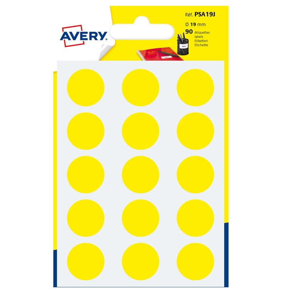Blister 90 etichetta adesiva tonda PSA giallo diam.19mm Avery