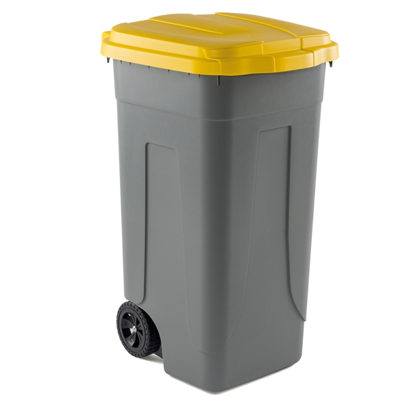 Bidone mobile Cento 100Lt grigio c/coperchio GIALLO per raccolta differenziata