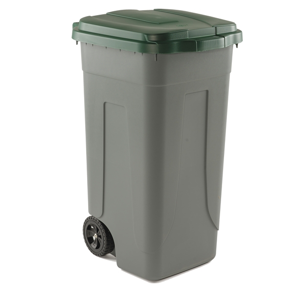 Bidone mobile Cento 100Lt grigio c/coperchio VERDE per raccolta differenziata