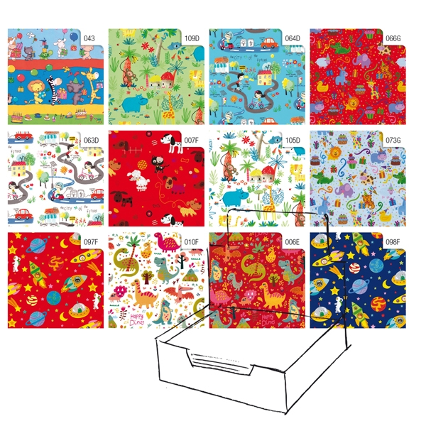 Scatola 100fg carta regalo Raso Bambini 70X100cm Rex Sadoch