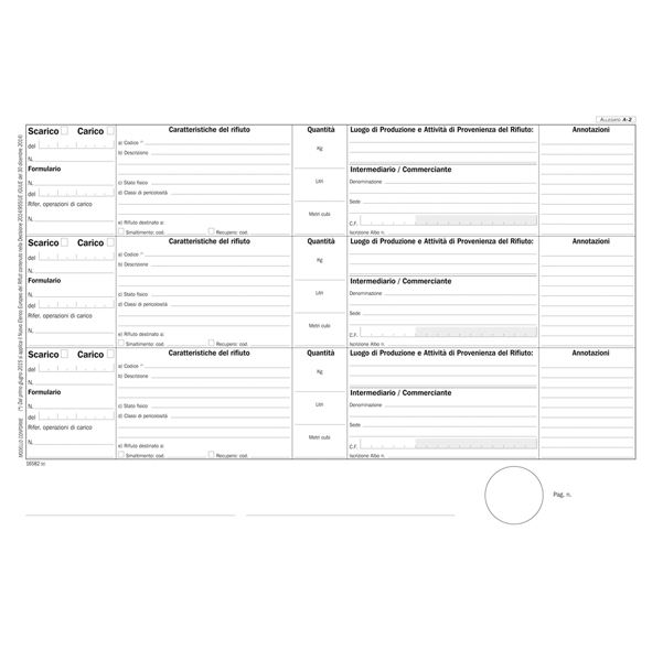 Blocco registro carico/scarico rifiuti Mod.A 100 copie DU165820000 Data Ufficio