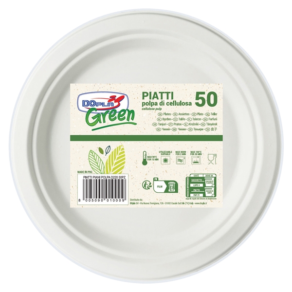 50 Piatti piani diam.220mm BIODEGRADABILI Dopla Green art.7701