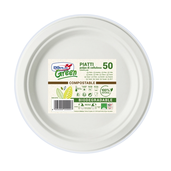 50 Piatti frutta diam.170mm BIODEGRADABILI Dopla Green art.7703