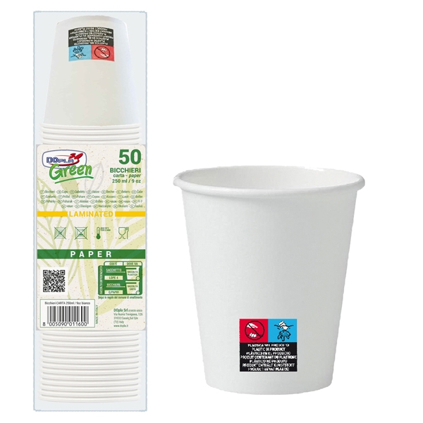 50 Bicchieri in carta bianchi 250ml Dopla Green