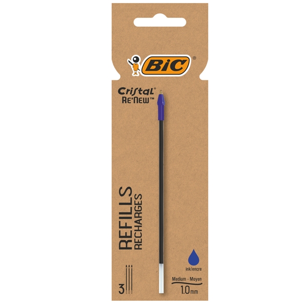 Blister 3 refill Cristal(R) Re'New 1mm blu BIC(R)