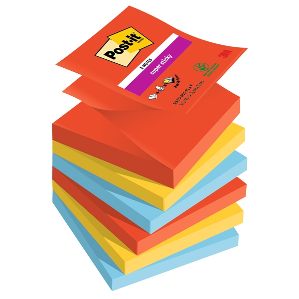 Cf. 6pz blocco 90foglietti Post-it(R) Super Sticky Z-Notes 76x76mm R330-6SS-PLAY