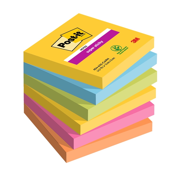Cf. 6pz blocco 90foglietti Post-it(R) Super Sticky 76x76mm 654-6SS-CARN Carnival